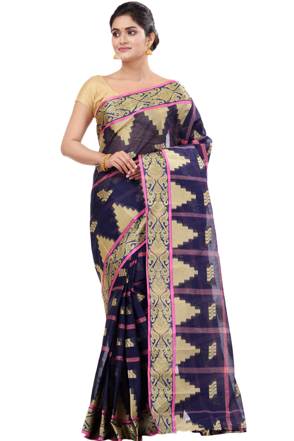 Blue Pure Cotton Kamala Desiging Tant Saree (223)
